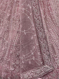 Stylish Powder Pink Thread Work Silk Bridesmaid Lehenga Choli With Dupatta
