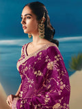 Stylish Purple Stone Work Georgette Reception Wear Saree With Blouse