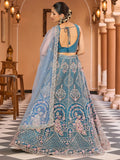 Stylish Teal Blue Sequins Net Event Wear Lehenga Choli With Dupatta