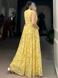 Stylish Yellow Floral Printed Georgette Casual Wear Dress