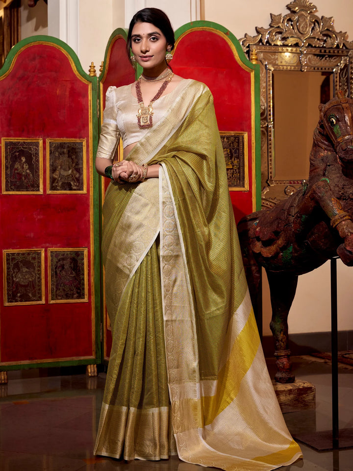 Sumptuous Green Zari Weaving Jacquard Traditional Saree With Blouse - Zeel Clothing