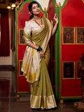 Sumptuous Green Zari Weaving Jacquard Traditional Saree With Blouse - Zeel Clothing