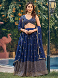 Sumptuous Navy Blue Sequins Embroidered Georgette Wedding Wear Lehenga Choli - Zeel Clothing