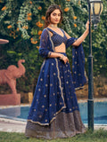 Sumptuous Navy Blue Sequins Embroidered Georgette Wedding Wear Lehenga Choli - Zeel Clothing