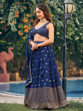 Sumptuous Navy Blue Sequins Embroidered Georgette Wedding Wear Lehenga Choli - Zeel Clothing