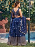 Sumptuous Navy Blue Sequins Embroidered Georgette Wedding Wear Lehenga Choli - Zeel Clothing