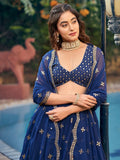 Sumptuous Navy Blue Sequins Embroidered Georgette Wedding Wear Lehenga Choli - Zeel Clothing