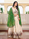 Sumptuous Off-White Sequins Tissue Silk Event Wear Lehenga Choli With Green Dupatta - Zeel Clothing