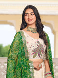 Sumptuous Off-White Sequins Tissue Silk Event Wear Lehenga Choli With Green Dupatta - Zeel Clothing