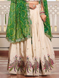 Sumptuous Off-White Sequins Tissue Silk Event Wear Lehenga Choli With Green Dupatta - Zeel Clothing