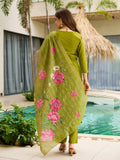 Sumptuous Olive Green Dori Embroidered Viscose Mehendi Wear Pant Suit - Zeel Clothing