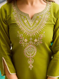 Sumptuous Olive Green Dori Embroidered Viscose Mehendi Wear Pant Suit - Zeel Clothing