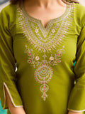 Sumptuous Olive Green Dori Embroidered Viscose Mehendi Wear Pant Suit - Zeel Clothing
