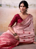 Sumptuous Peach Zari Weaving Cotton Event Wear Saree With Blouse - Zeel Clothing