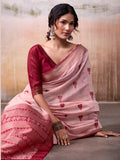 Sumptuous Peach Zari Weaving Cotton Event Wear Saree With Blouse - Zeel Clothing