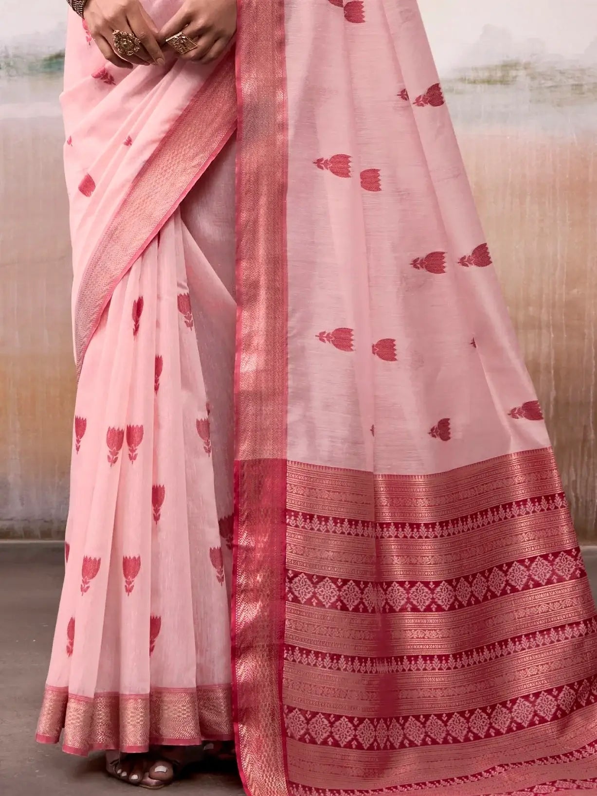 Sumptuous Peach Zari Weaving Cotton Event Wear Saree With Blouse - Zeel Clothing