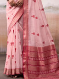Sumptuous Peach Zari Weaving Cotton Event Wear Saree With Blouse - Zeel Clothing