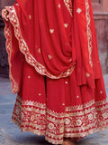 Sumptuous Red Thread Work Georgette Festive Wear Gown With Dupatta - Zeel Clothing