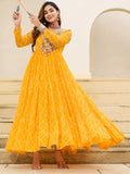 Sumptuous Yellow Kutchi Patch Work Georgette Navratri Wear Gown - Zeel Clothing