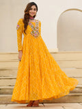 Sumptuous Yellow Kutchi Patch Work Georgette Navratri Wear Gown - Zeel Clothing