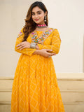 Sumptuous Yellow Kutchi Patch Work Georgette Navratri Wear Gown - Zeel Clothing