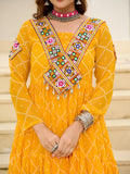 Sumptuous Yellow Kutchi Patch Work Georgette Navratri Wear Gown - Zeel Clothing