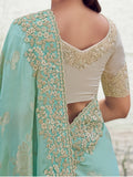 Super Blue Sequins Embroidered Tissue Marriage Wear Saree With Blouse