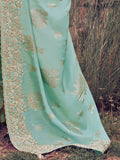 Super Blue Sequins Embroidered Tissue Marriage Wear Saree With Blouse