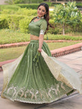 Super Green Zari Embroidered Crush Mehendi Wear Lehenga Choli With Dupatta