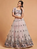 Super Grey Zari Embroidery Net Party Wear Lehenga Choli - Zeel Clothing