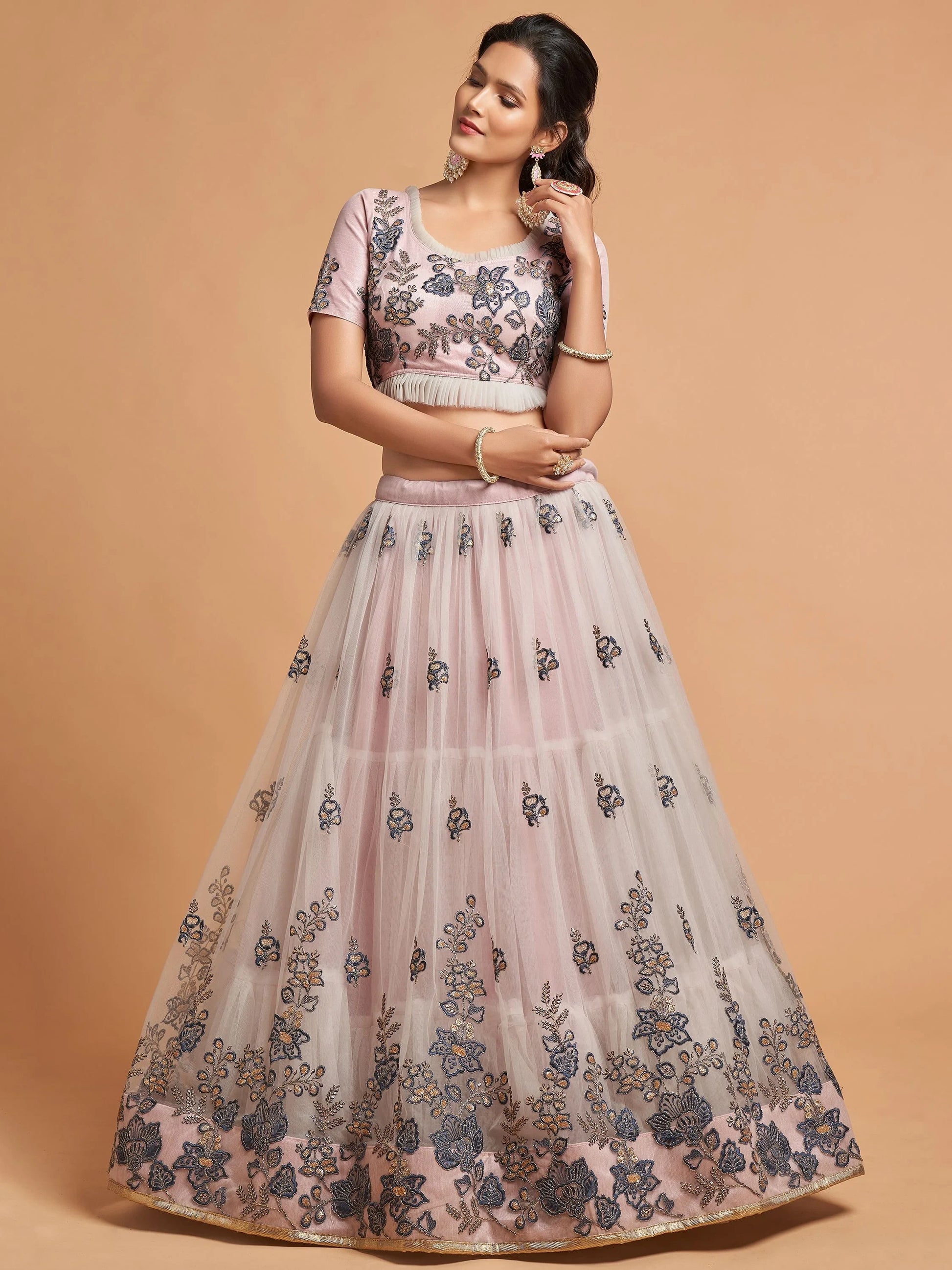 Super Grey Zari Embroidery Net Party Wear Lehenga Choli - Zeel Clothing