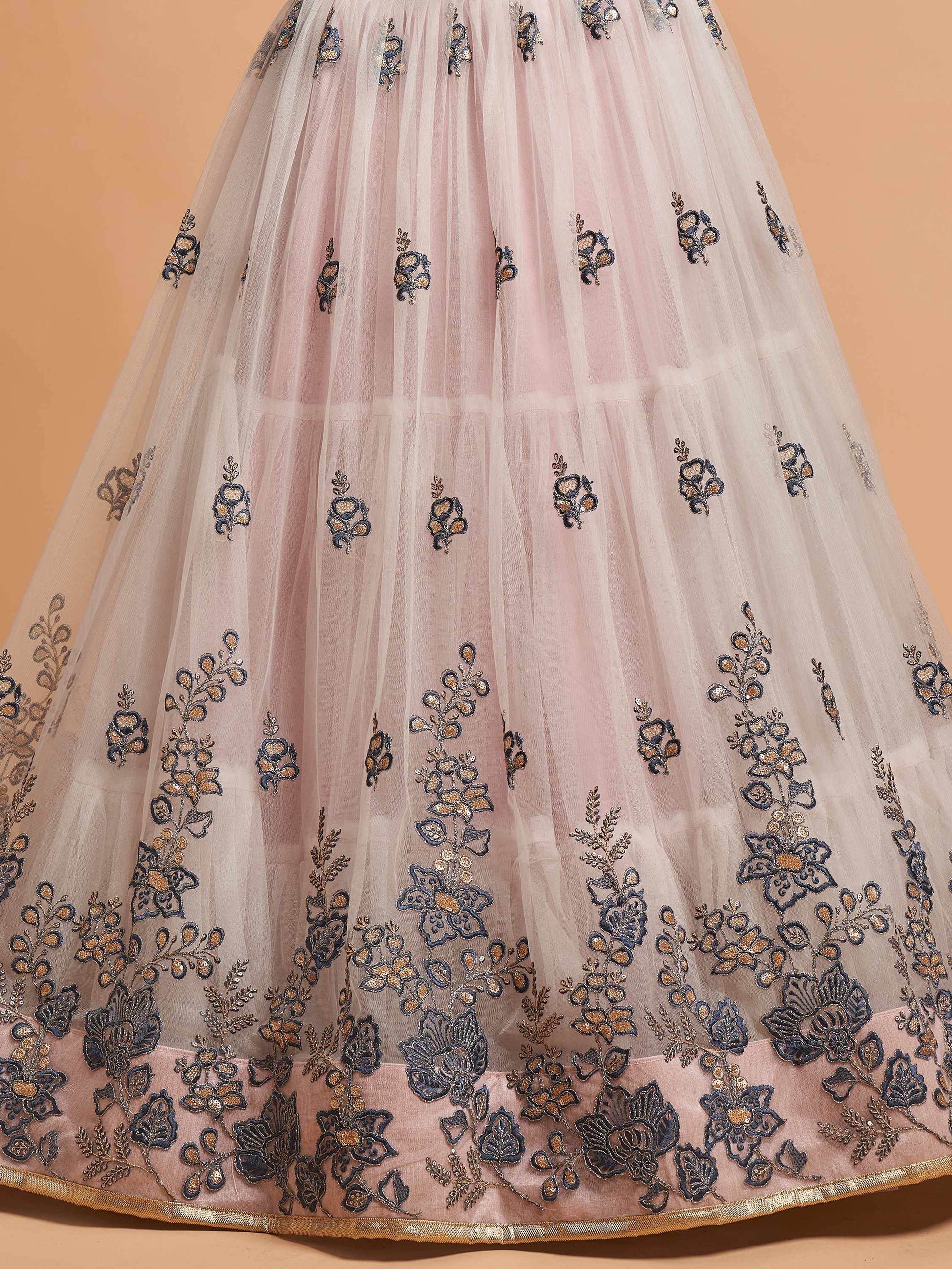 Super Grey Zari Embroidery Net Party Wear Lehenga Choli - Zeel Clothing