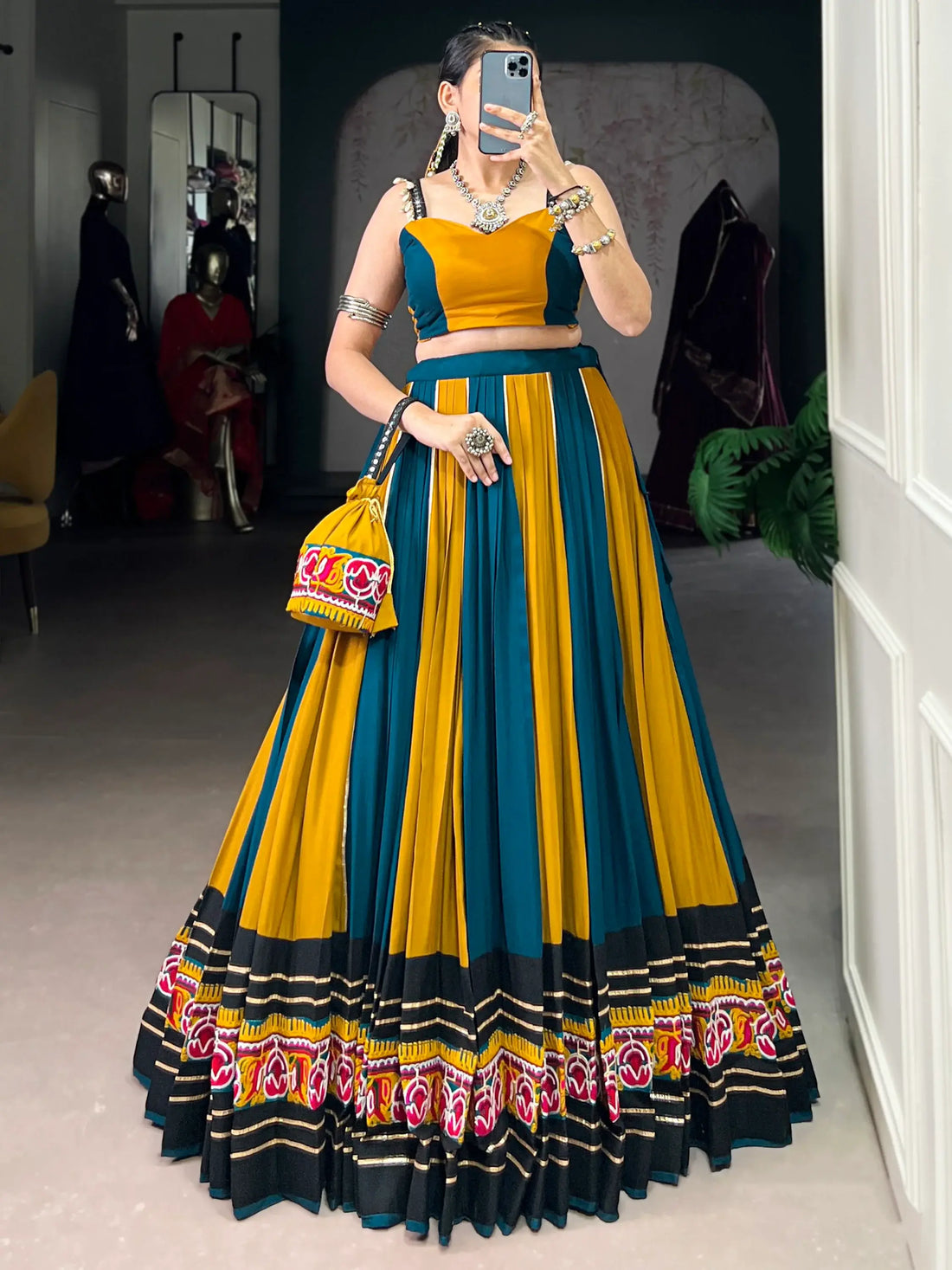 Super Mustard Yellow Gamthi Work Rayon Navratri Special Lehenga Choli - Zeel Clothing
