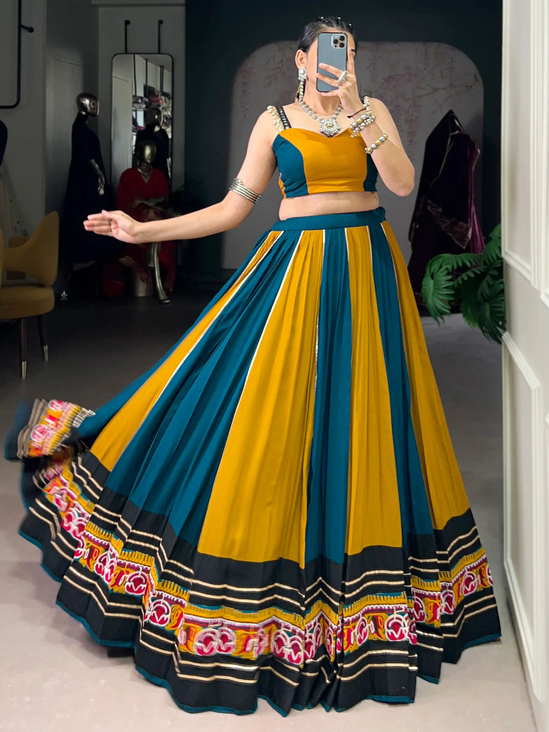 Super Mustard Yellow Gamthi Work Rayon Navratri Special Lehenga Choli - Zeel Clothing
