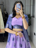 Super Purple Zari Weaving Jacquard Silk Evening Wear Lehenga Choli With Jacket