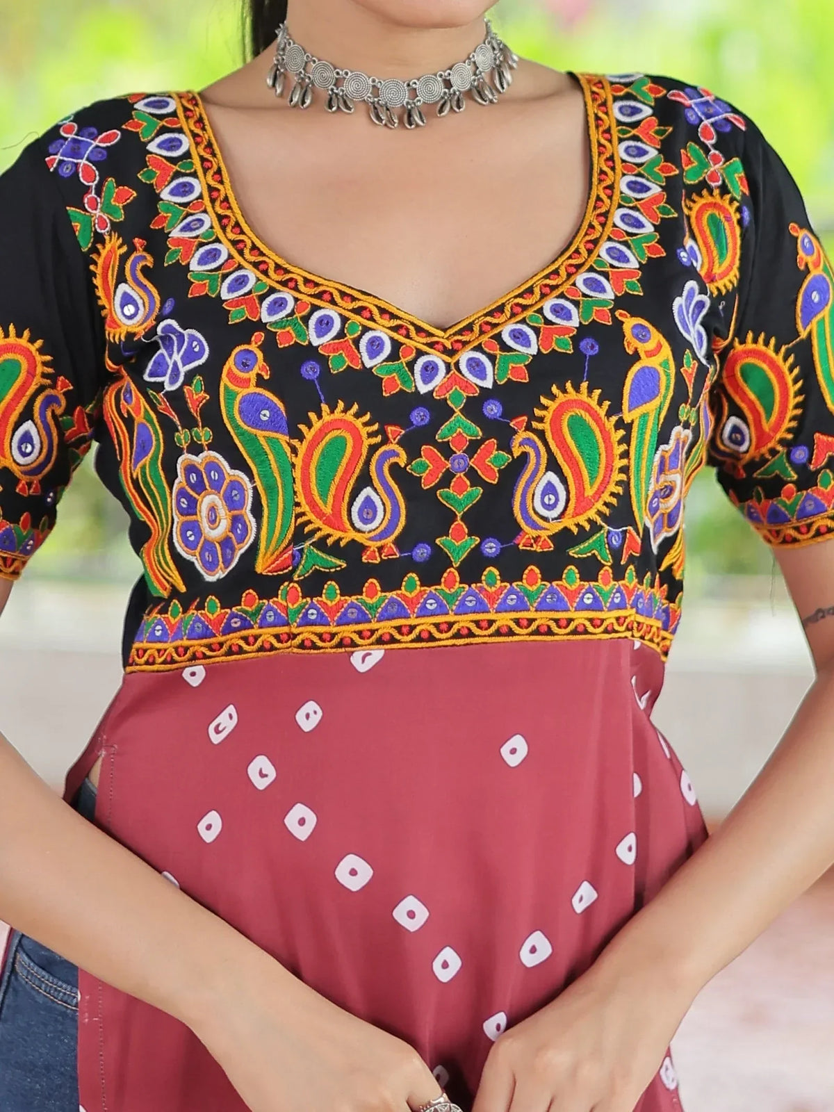Superb Black Bandhani Printed Rayon Navratri Wear Long Kurti - Zeel Clothing