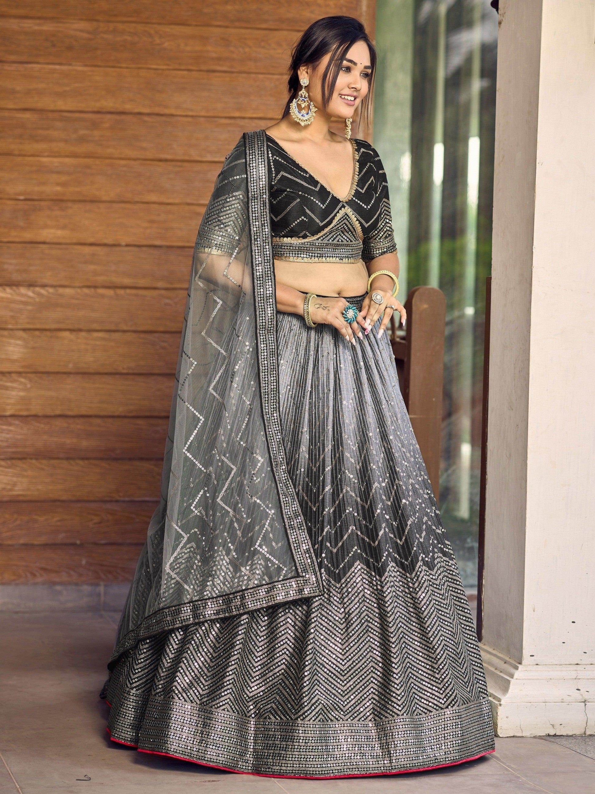 Superb Black Sequins Chinon Events Wear Lehenga Choli With Dupatta - Zeel Clothing