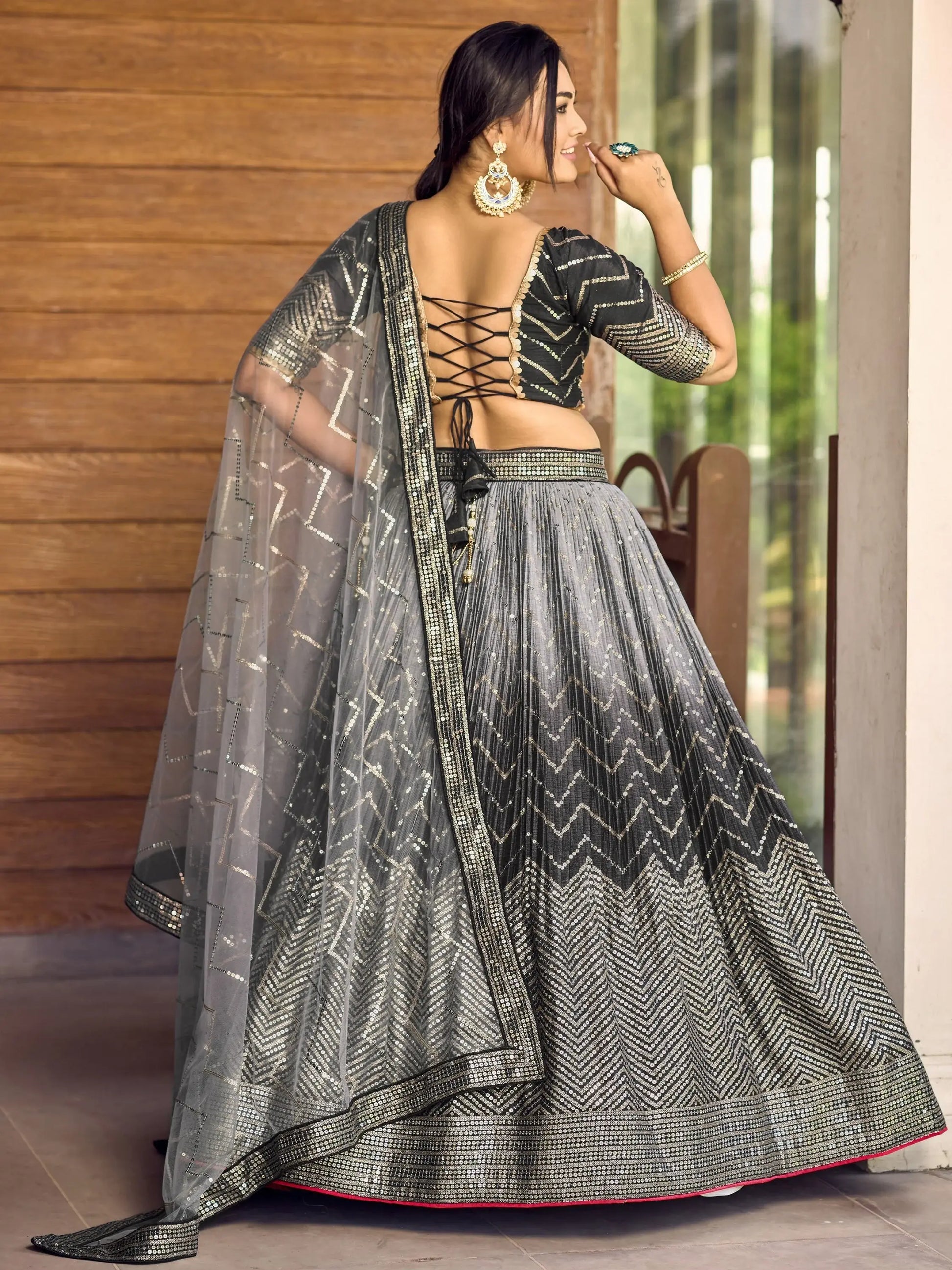 Superb Black Sequins Chinon Events Wear Lehenga Choli With Dupatta - Zeel Clothing