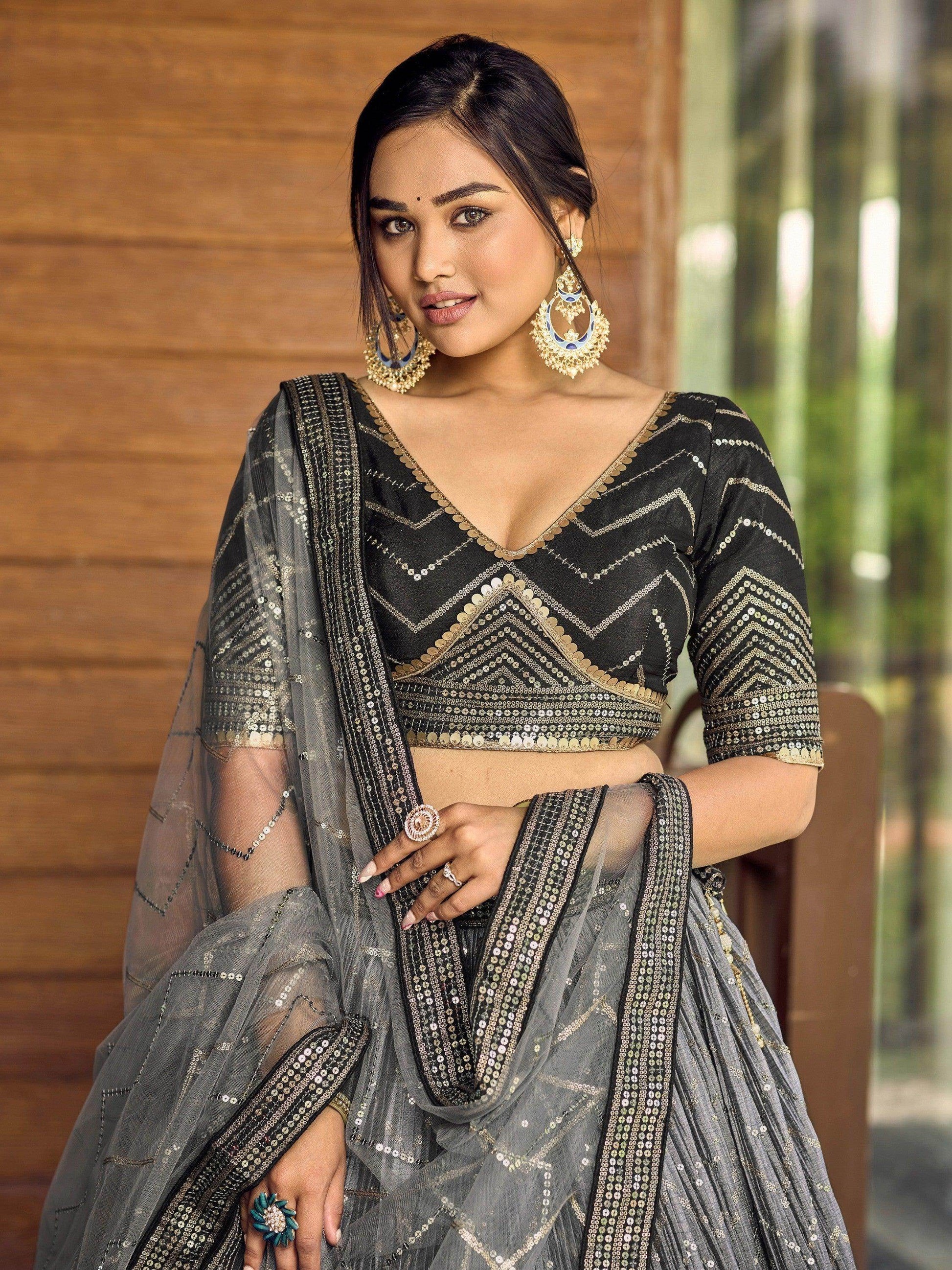Superb Black Sequins Chinon Events Wear Lehenga Choli With Dupatta - Zeel Clothing