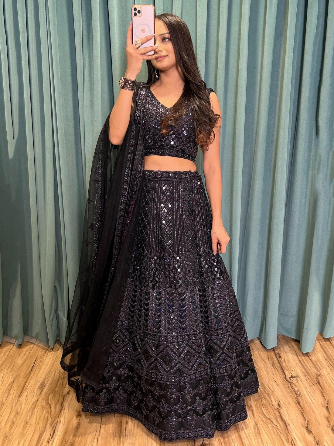 Superb Black Sequins Net Designer Lehenga Choli With Dupatta
