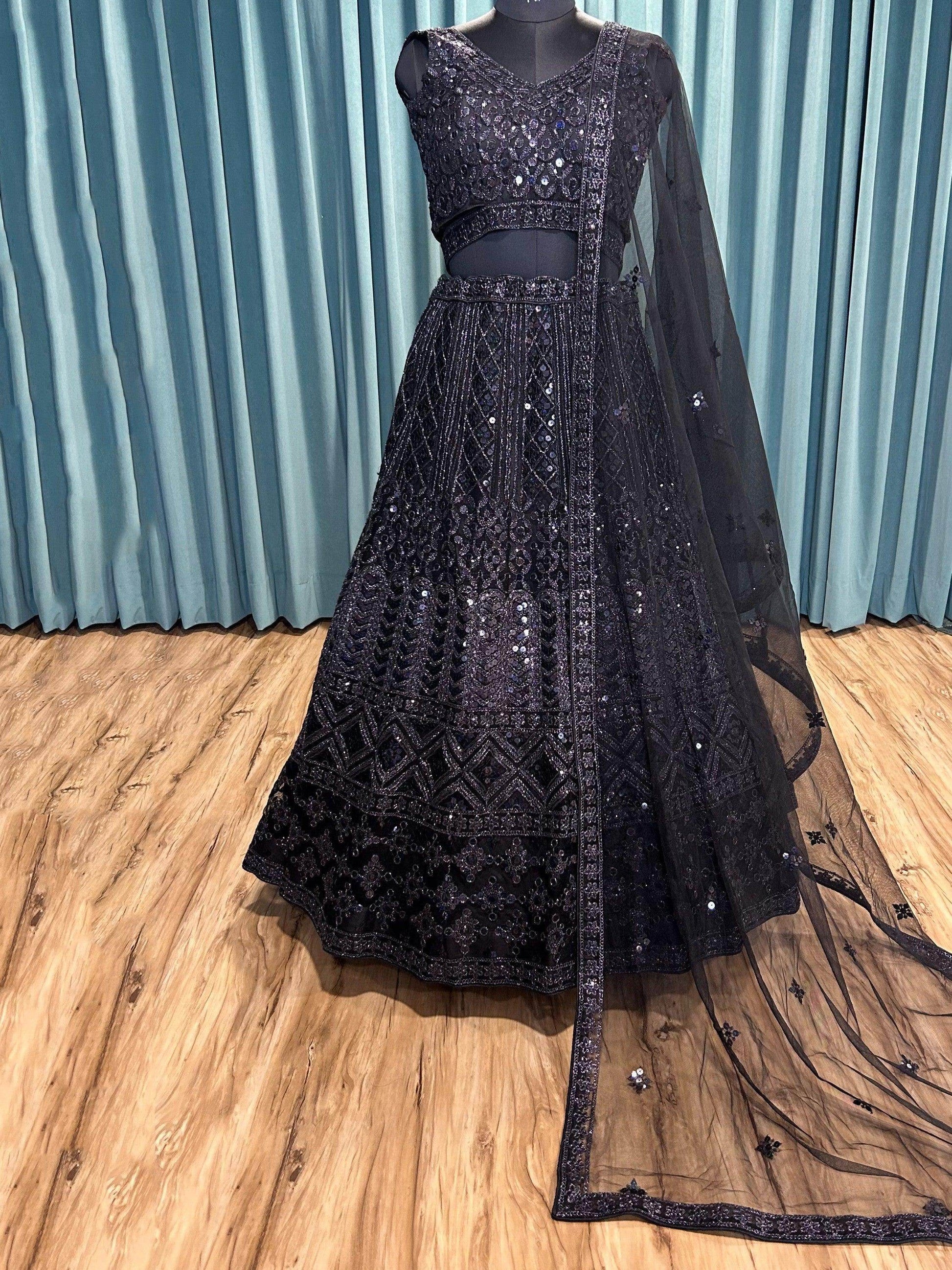 Superb Black Sequins Net Designer Lehenga Choli With Dupatta - Zeel Clothing