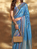 Superb Blue Handloom Weaving Satin Festive Wear Saree With Blouse - Zeel Clothing