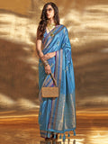 Superb Blue Handloom Weaving Satin Festive Wear Saree With Blouse - Zeel Clothing
