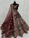 Superb Dark Maroon Velvet Bridal Lehenga Choli With Double Dupatta - Zeel Clothing