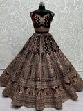 Superb Dark Maroon Velvet Bridal Lehenga Choli With Double Dupatta - Zeel Clothing