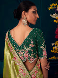Superb Green Embroidered Kanjivaram Silk Events Wear Saree With Blouse - Zeel Clothing