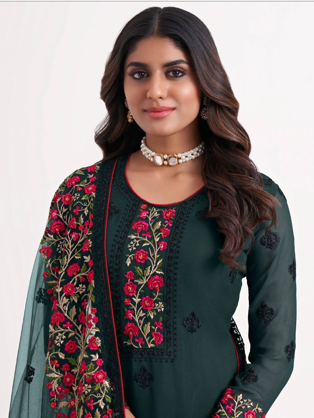 Superb Green Thread Embroidered Georgette Salwar Suit - Zeel Clothing