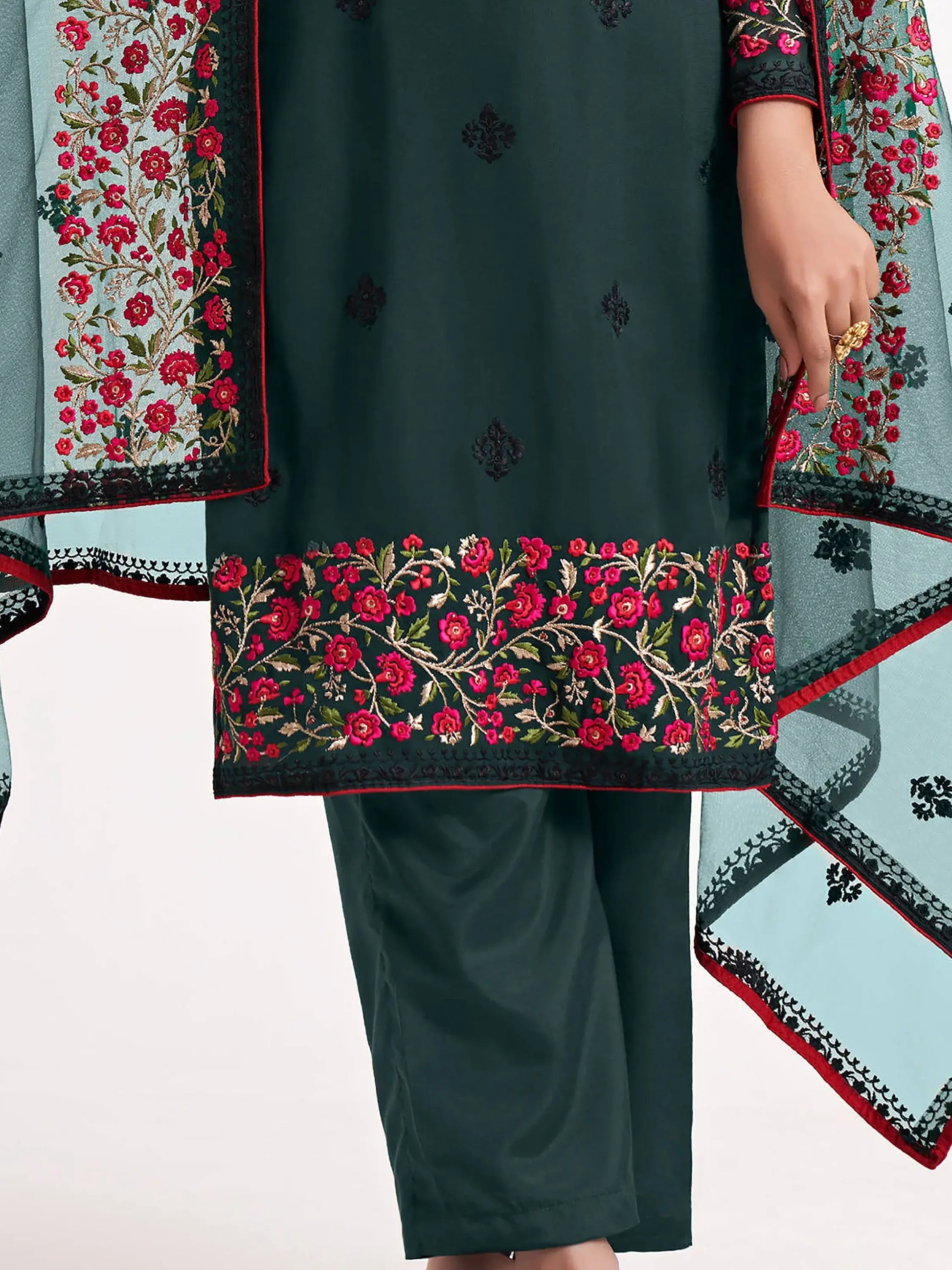 Superb Green Thread Embroidered Georgette Salwar Suit - Zeel Clothing