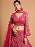 Superb Hot Pink Thread Embroidered Net Party Wear Lehenga Choli - Zeel Clothing