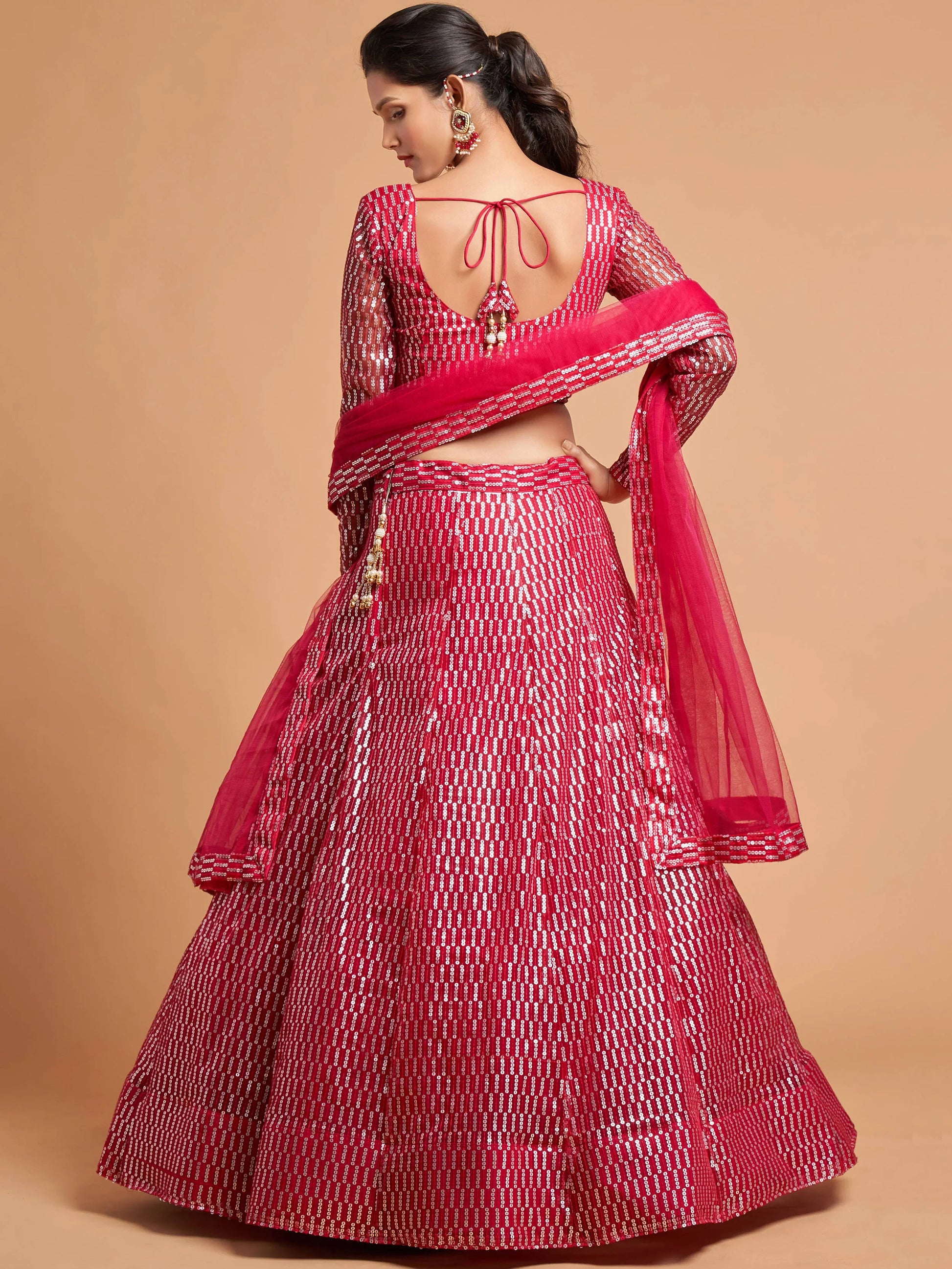 Superb Hot Pink Thread Embroidered Net Party Wear Lehenga Choli - Zeel Clothing